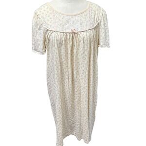 Fundamentals‎ Nightgown Women Medium Cream Pink Floral Lace Cotton Short Sleeve